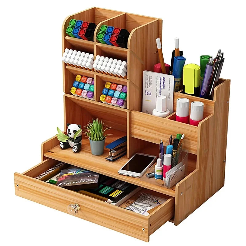 Wooden Organizer w/Drawer for Desktop