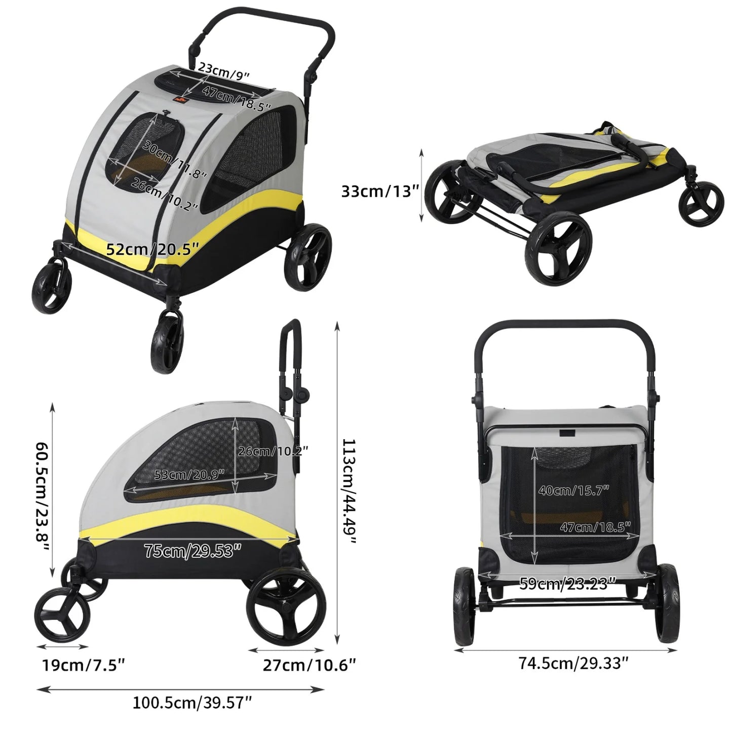 Pet Stroller for 2 Dogs, Zipper Divider and Wheels