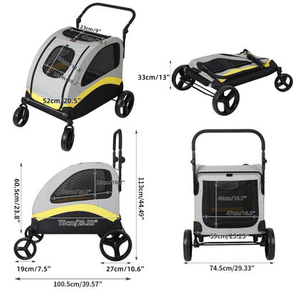 Pet Stroller for 2 Dogs, Zipper Divider and Wheels