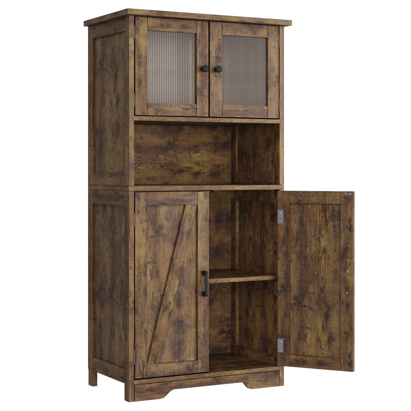 Free Standing Kitchen Pantry Cupboard with Tempered Glass Doors