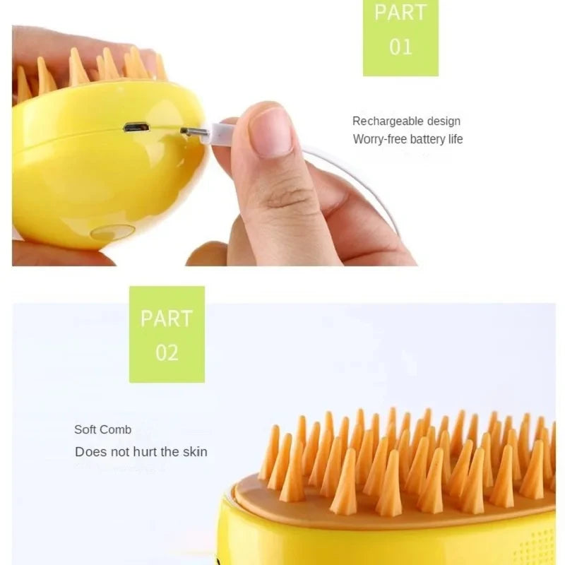 Electric Pet Steamer Brush. 3-in-1 Dog & Cat Spray Hair Brush