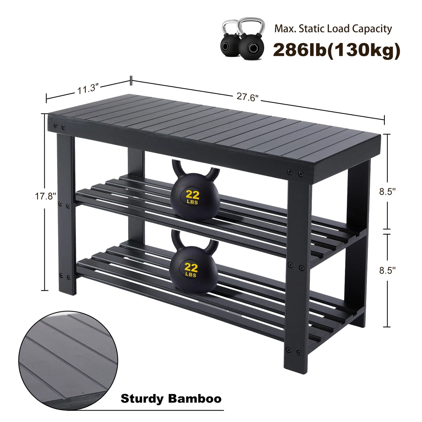 3-Tier Bamboo Entryway Bench w/Storage