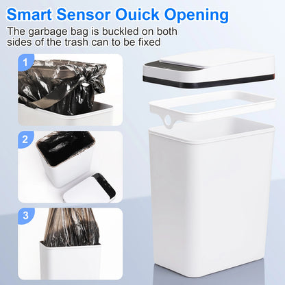 2 Pack 12L Bathroom Trash Cans w/ Touchless Motion Sensor