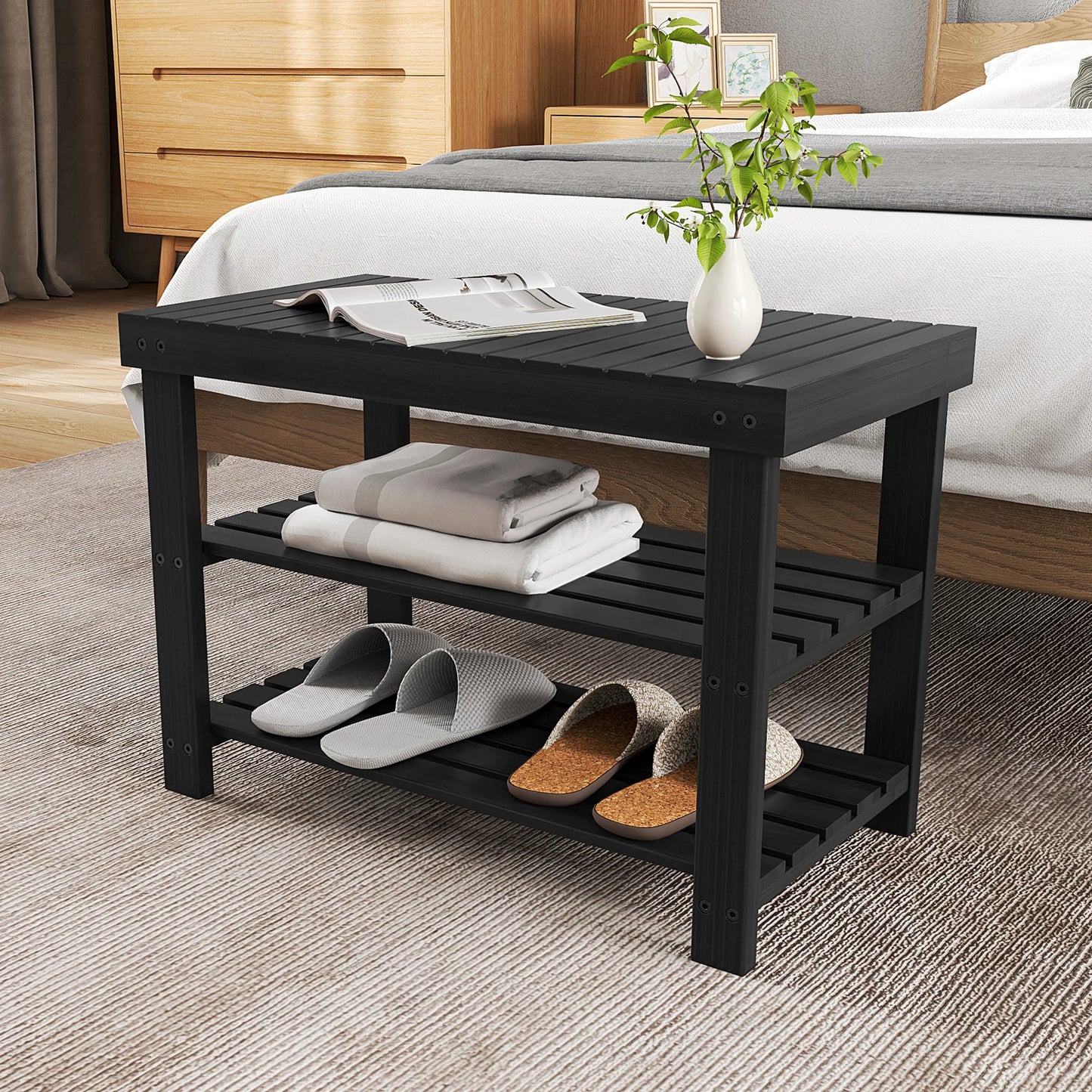 3-Tier Bamboo Entryway Bench w/Storage
