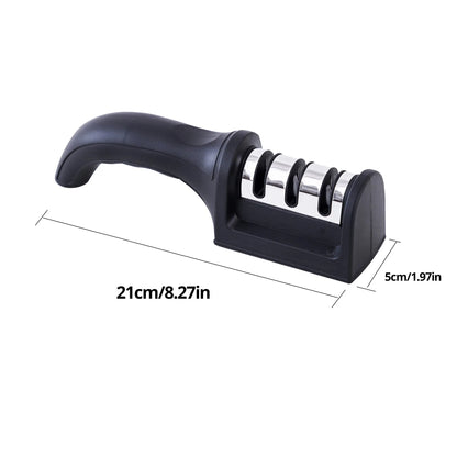 1Pc Black Kitchen Three Segment Knife Sharpener