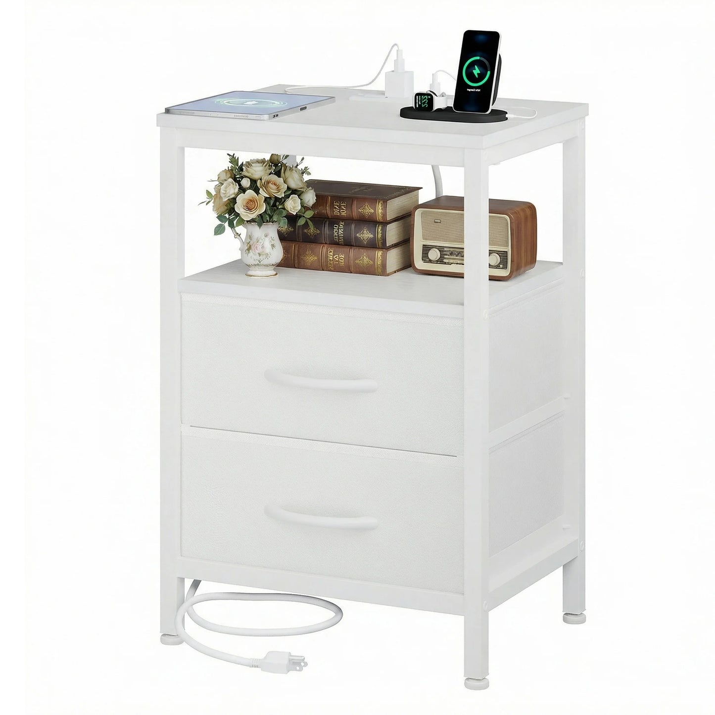 2 Drawer Night Stand with Open Shelf