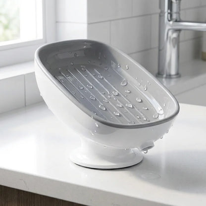 Suction Cup Self-Draining Soap Dish for Bathroom & Kitchen