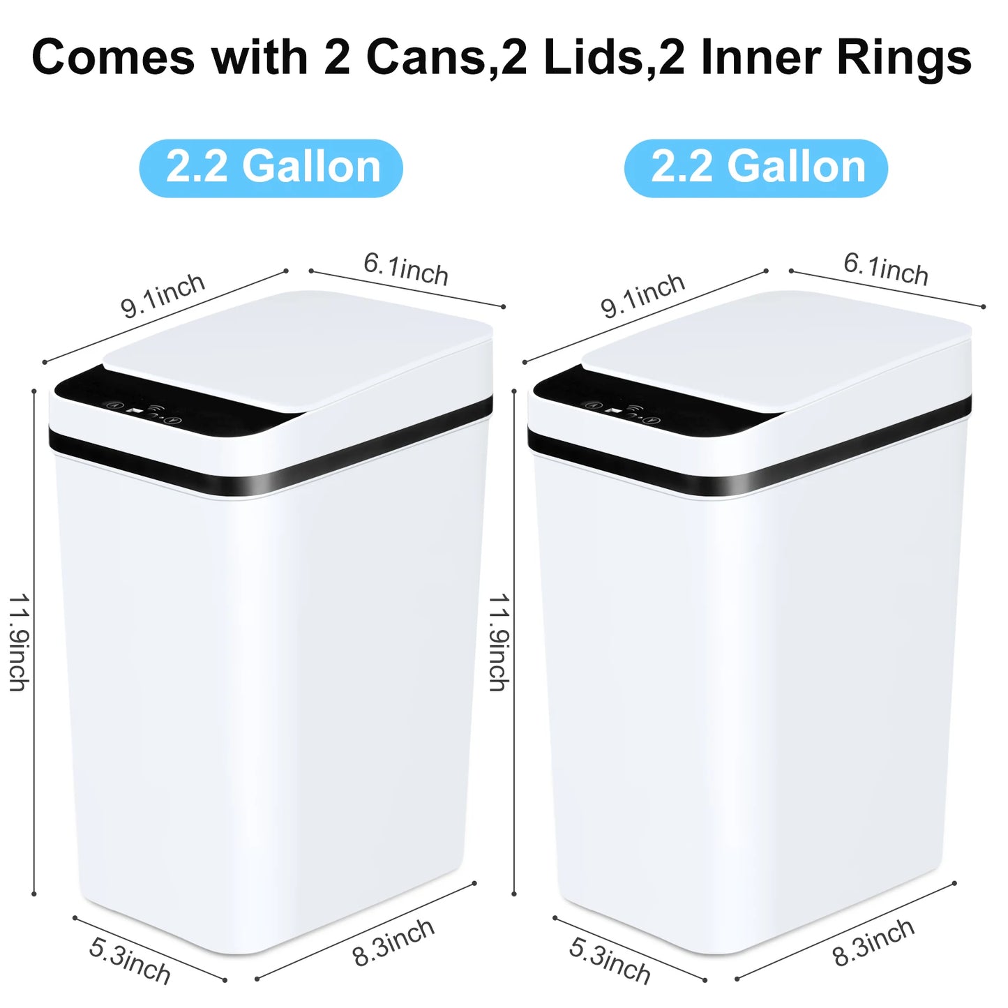 2 Pack 12L Bathroom Trash Cans w/ Touchless Motion Sensor