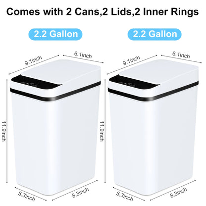 2 Pack 12L Bathroom Trash Cans w/ Touchless Motion Sensor