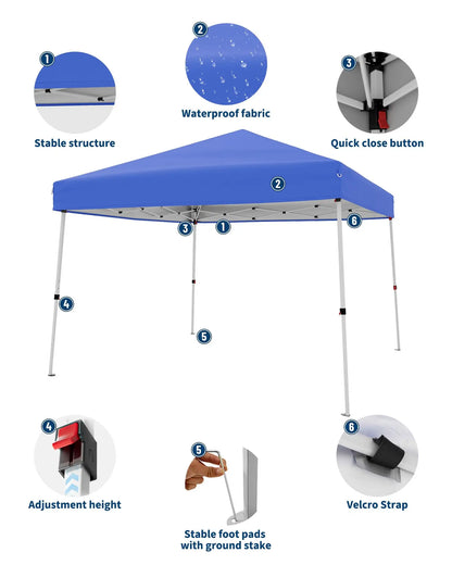 10x10 FT Pop Up Canopy Tent, Waterproof With Carry Bag