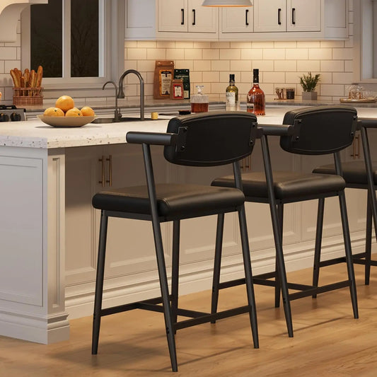 2PCS Modern Bar Stools Set with Back & Upholstered  Seat