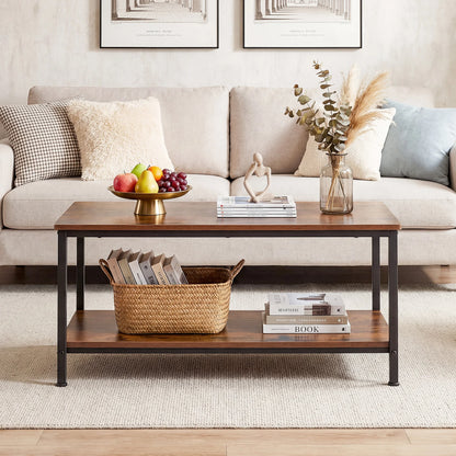 31" Wood Coffee Table, 2-Tier with Storage