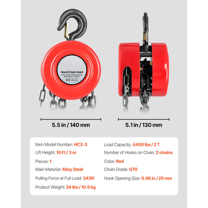 1T Hand Chain Hoist with 20 ft Height