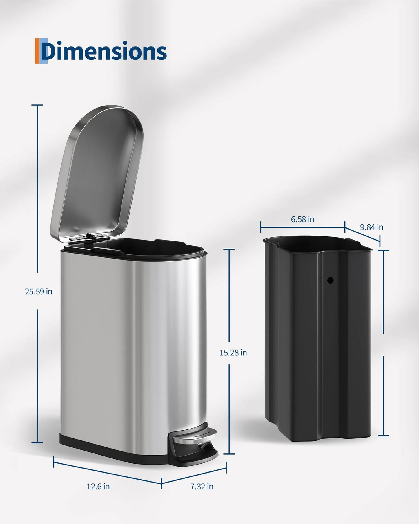 50L & 10L Stainless Steel Step-Lid Trash Can Combo