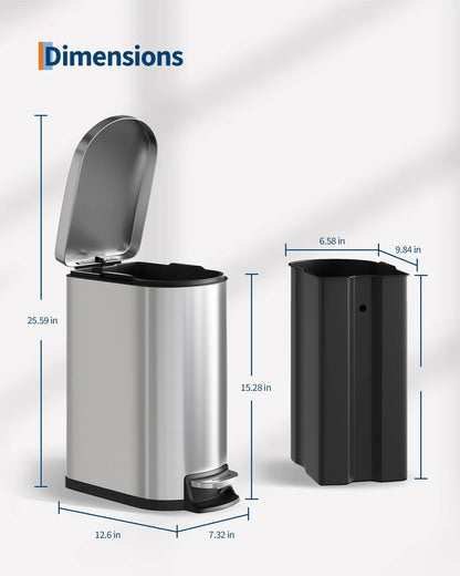 50L & 10L Stainless Steel Step-Lid Trash Can Combo