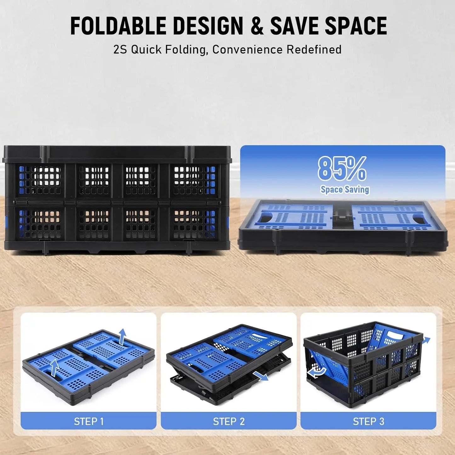 55L Heavy-Duty Collapsible Plastic Crate