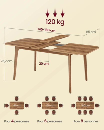 Dining Table, Extendable Top, for Dining Room, Office or Workspace