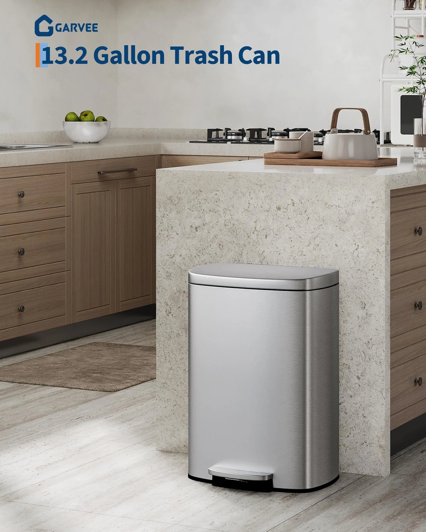 50L & 10L Stainless Steel Step-Lid Trash Can Combo