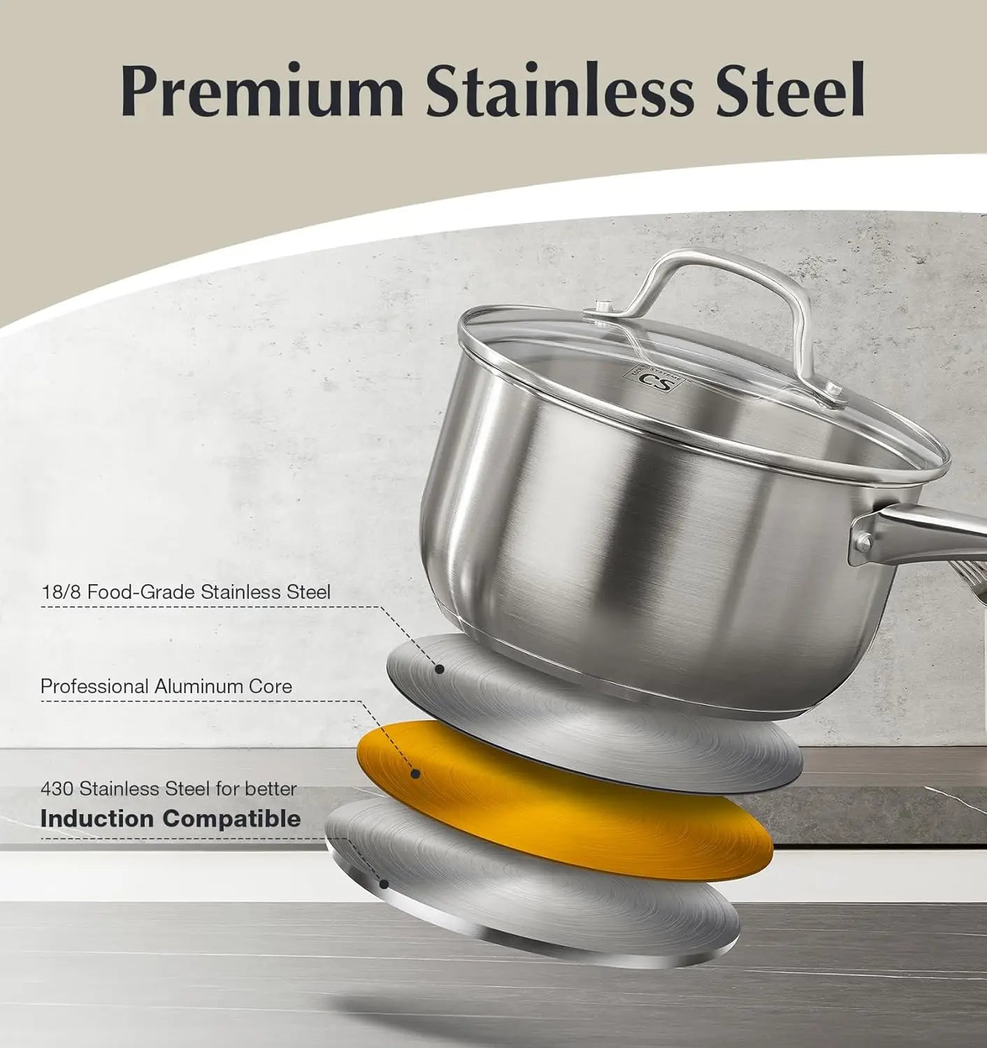 10 Piece Stainless Steel Pots and Pans Set