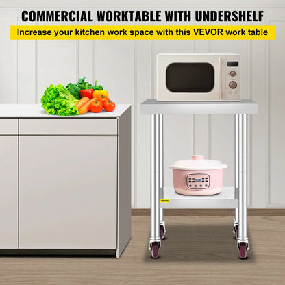 Stainless Steel Kitchen Work Table with Caster Wheels