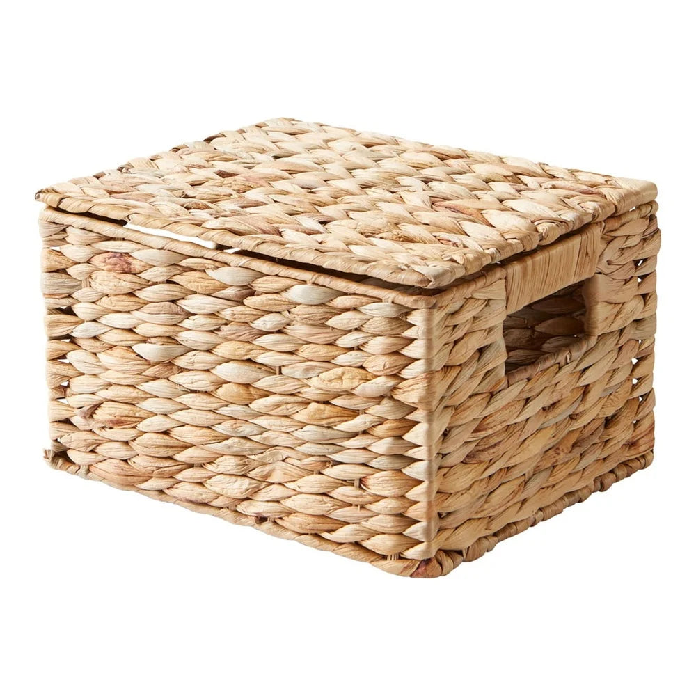 Natural Hyacinth Basket w/Lid for Bathroom, Pantry, or Nursery