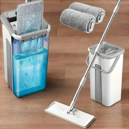 Mop & Bucket Set with 4 Microfiber Pads for Floor & Wall