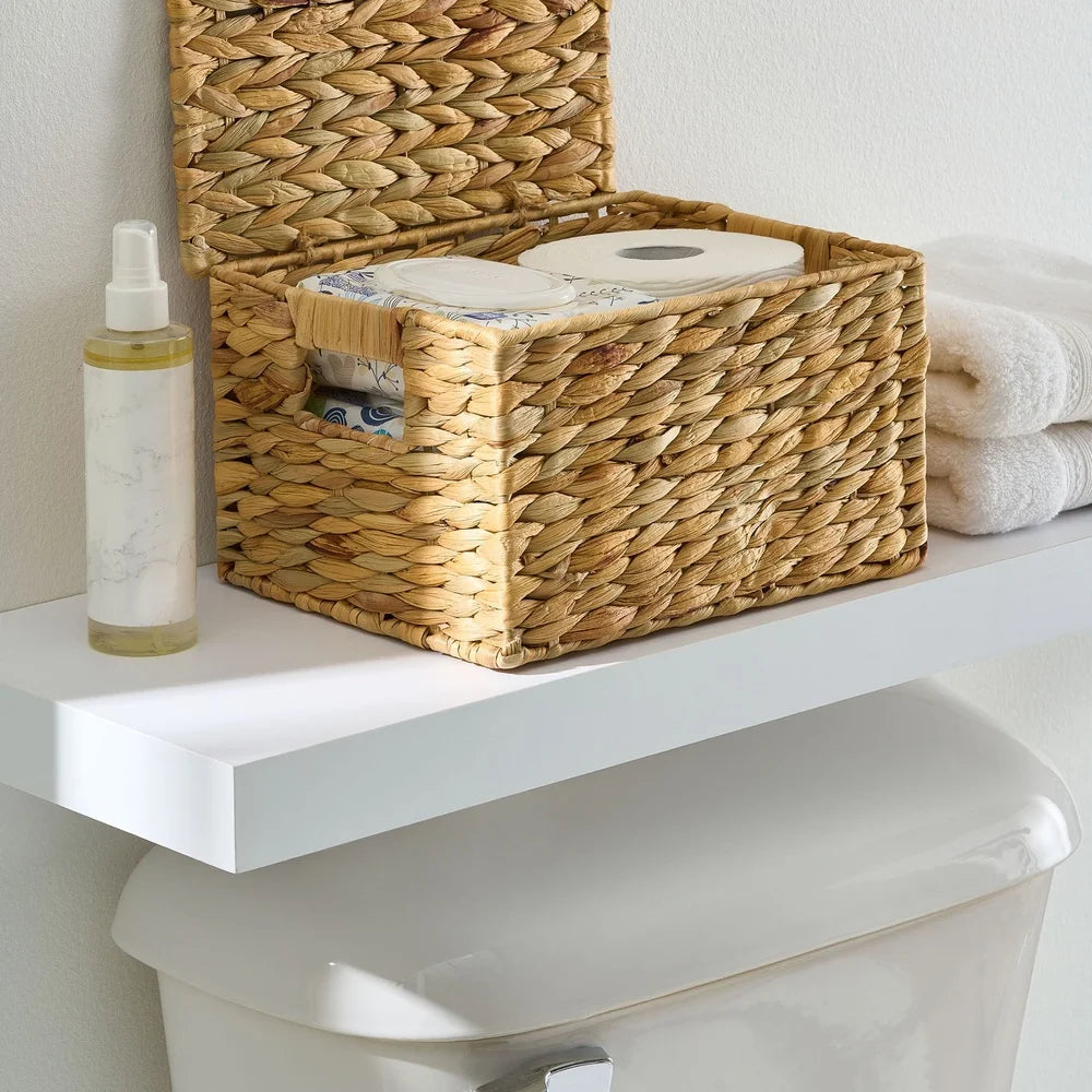Natural Hyacinth Basket w/Lid for Bathroom, Pantry, or Nursery