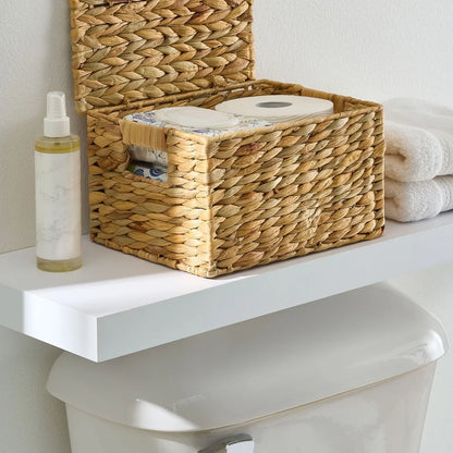 Natural Hyacinth Basket w/Lid for Bathroom, Pantry, or Nursery