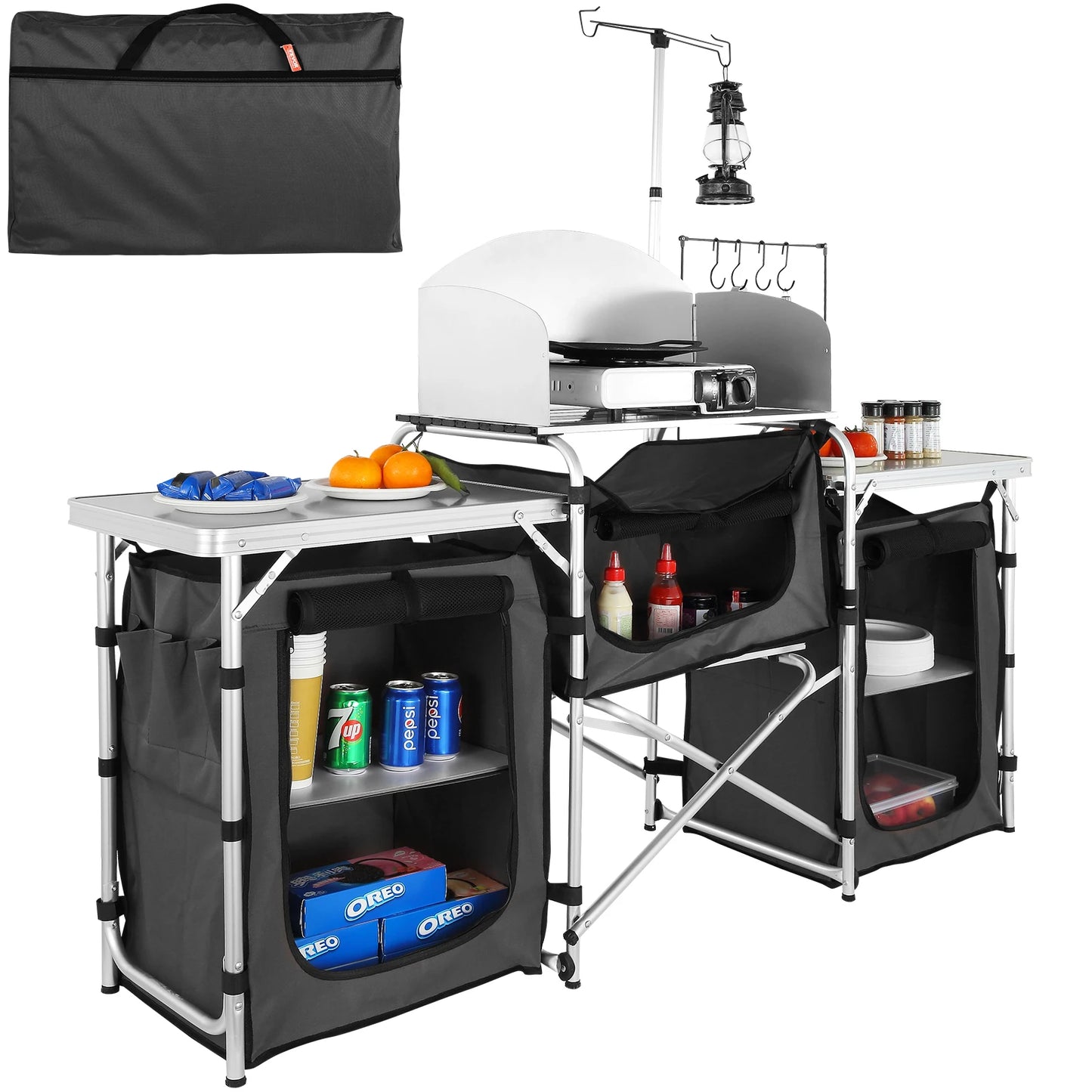 Camping Kitchen Table, Cabinet, Foldable Storage