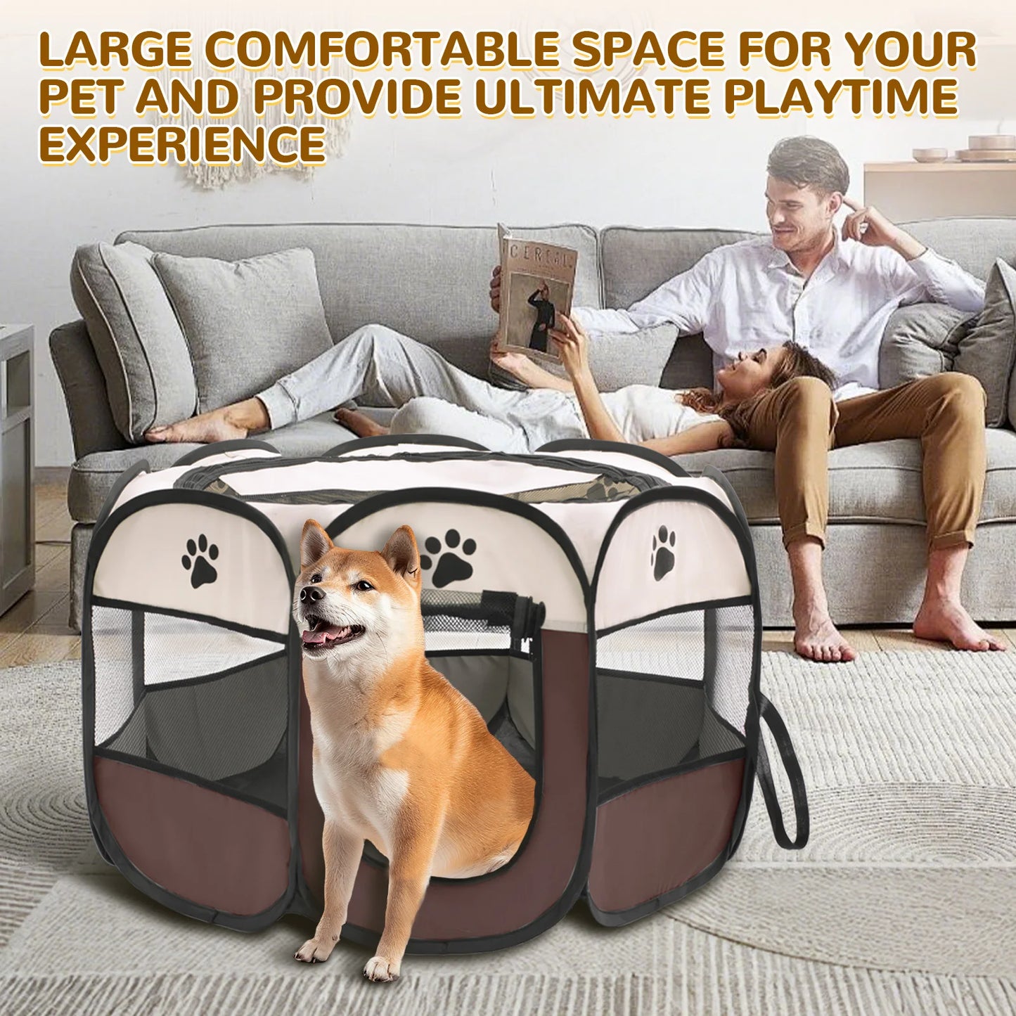 Foldable Pet Playpen for Dogs & Cats