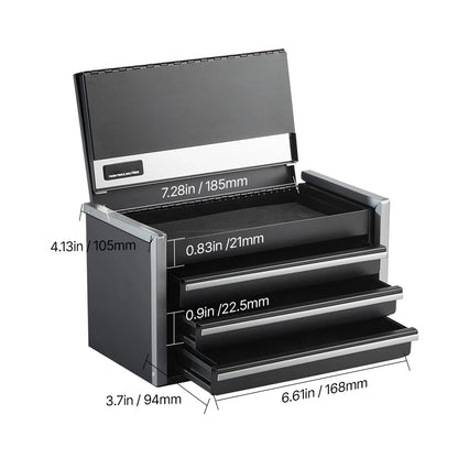 Metal Portable Tool Box, 8.6in, w/3 Ball Bearing Drawers
