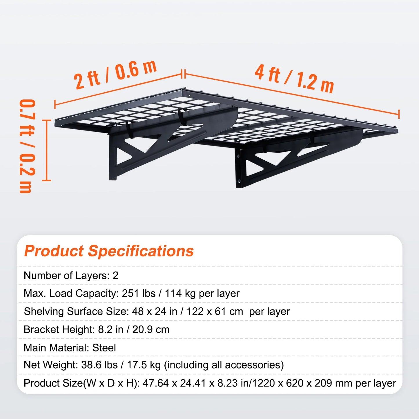 2 Garage Storage Racks, Wall Mounted Heavy Duty Shelves