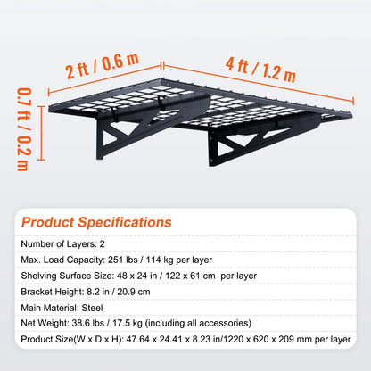 2 Garage Storage Racks, Wall Mounted Heavy Duty Shelves