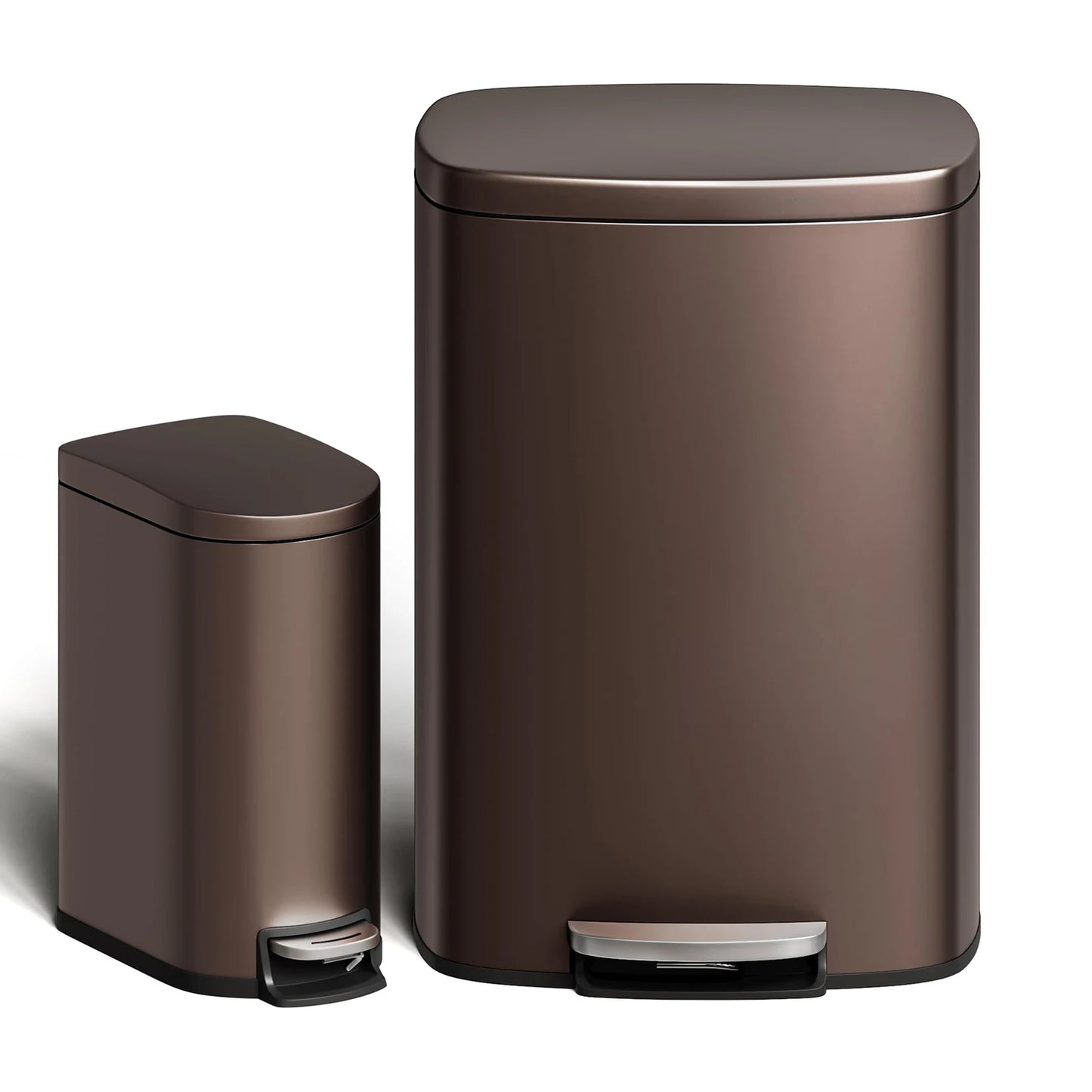 50L & 10L Stainless Steel Step-Lid Trash Can Combo