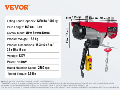 200-800kg Electric Hoist with Remote Control