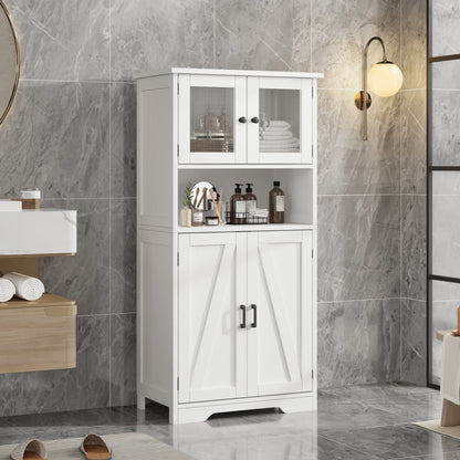 Free Standing Kitchen Pantry Cupboard with Tempered Glass Doors