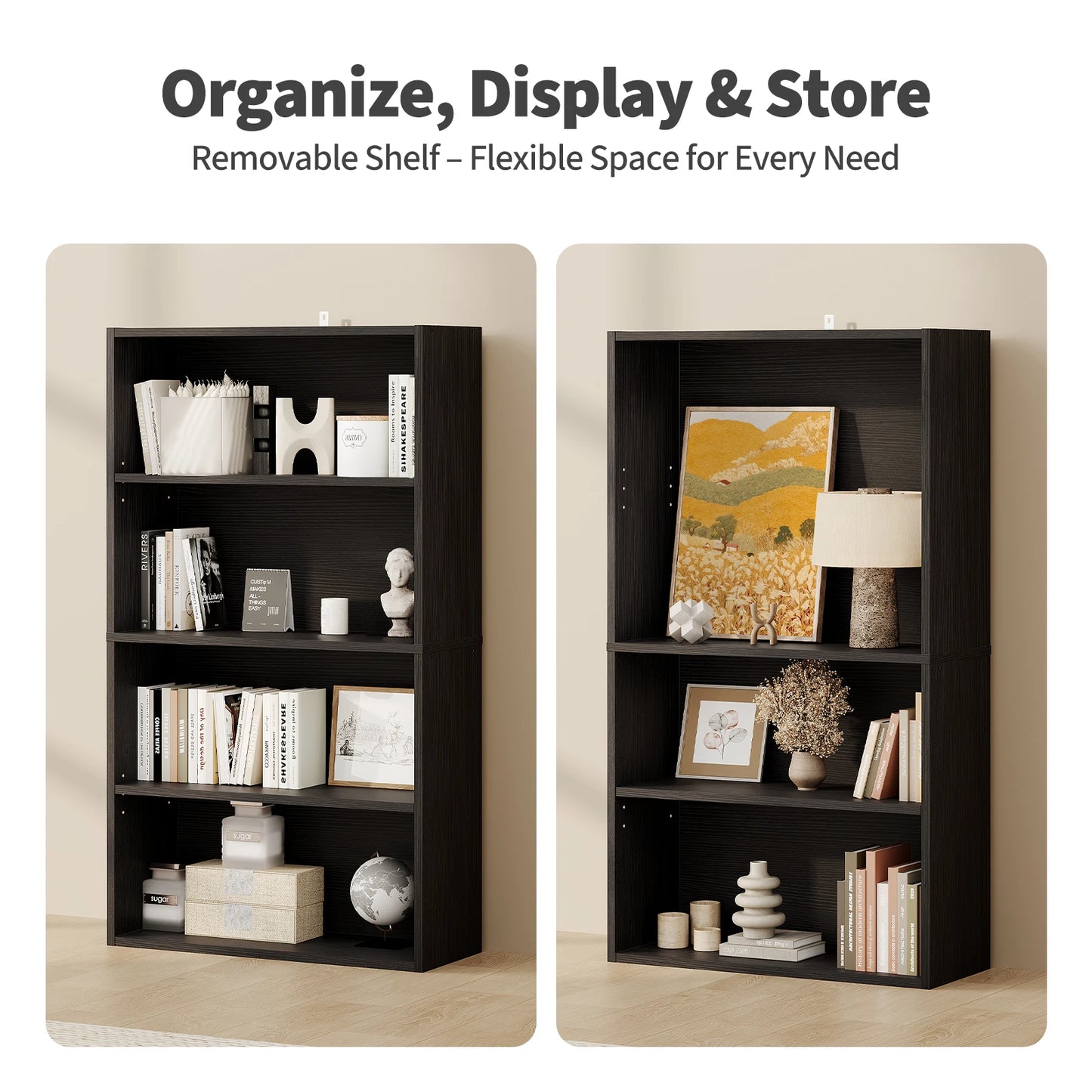 3-4 Tier Wooden Shelf Bookcase