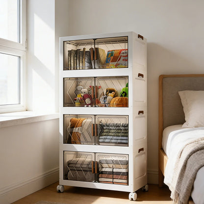 4 Tier Folding Storage Boxes with Doors & Wheels