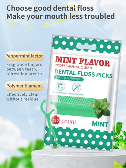 300PCS Mint Floss Sticks, Bagged Hygiene Products