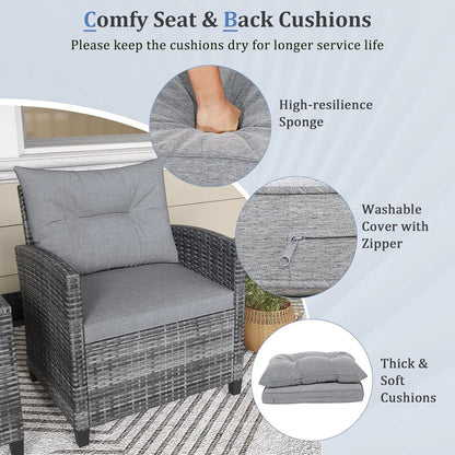 3 Piece Patio Furniture Set with Washable Cushions