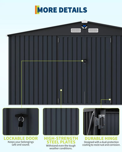 12'x10' Outdoor Storage Shed, Lockable  With Windows