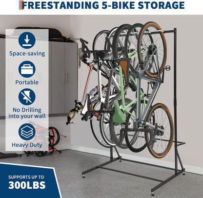 Freestanding 5 Bike Storage Rack. w/Adjustable Height
