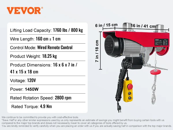 200-800kg Electric Hoist with Remote Control