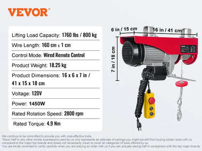 200-800kg Electric Hoist with Remote Control