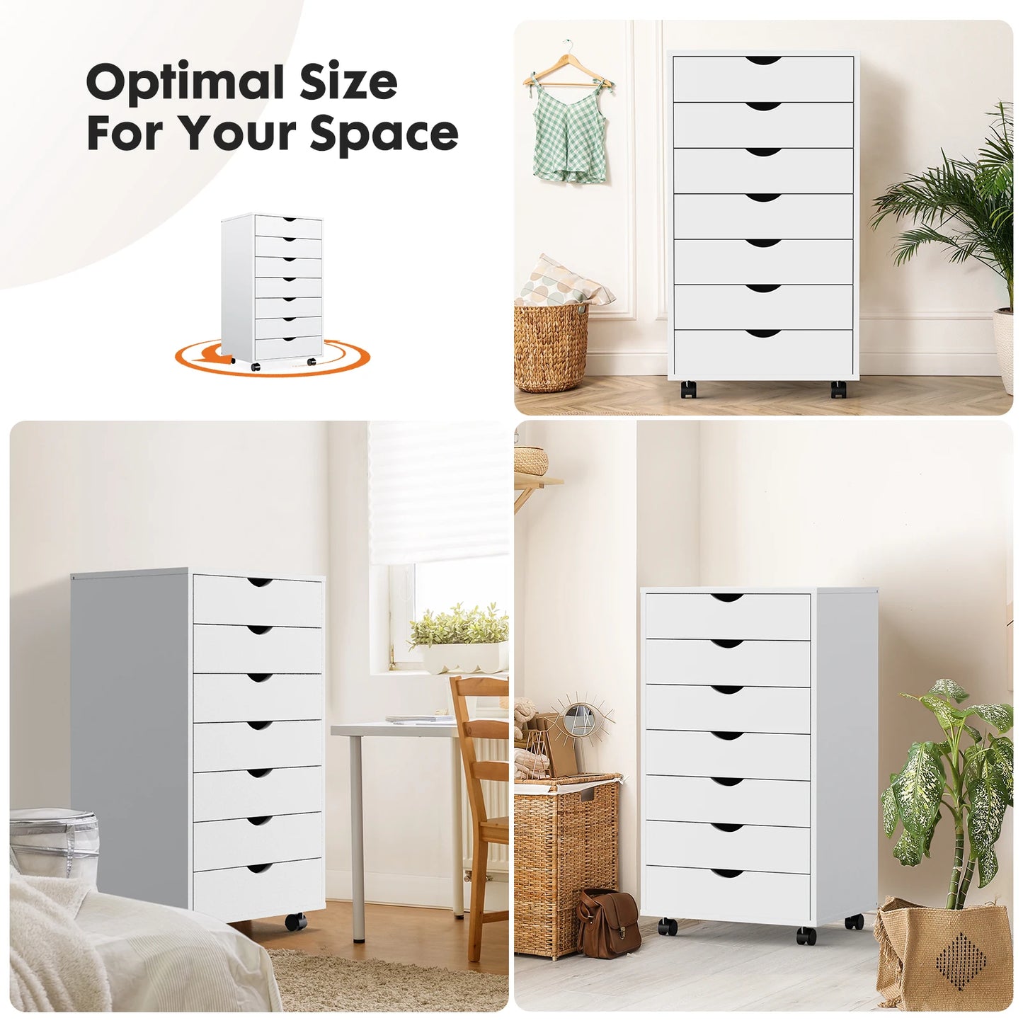 7 Drawer Nightstand Storage Cabinet w/ Wheels