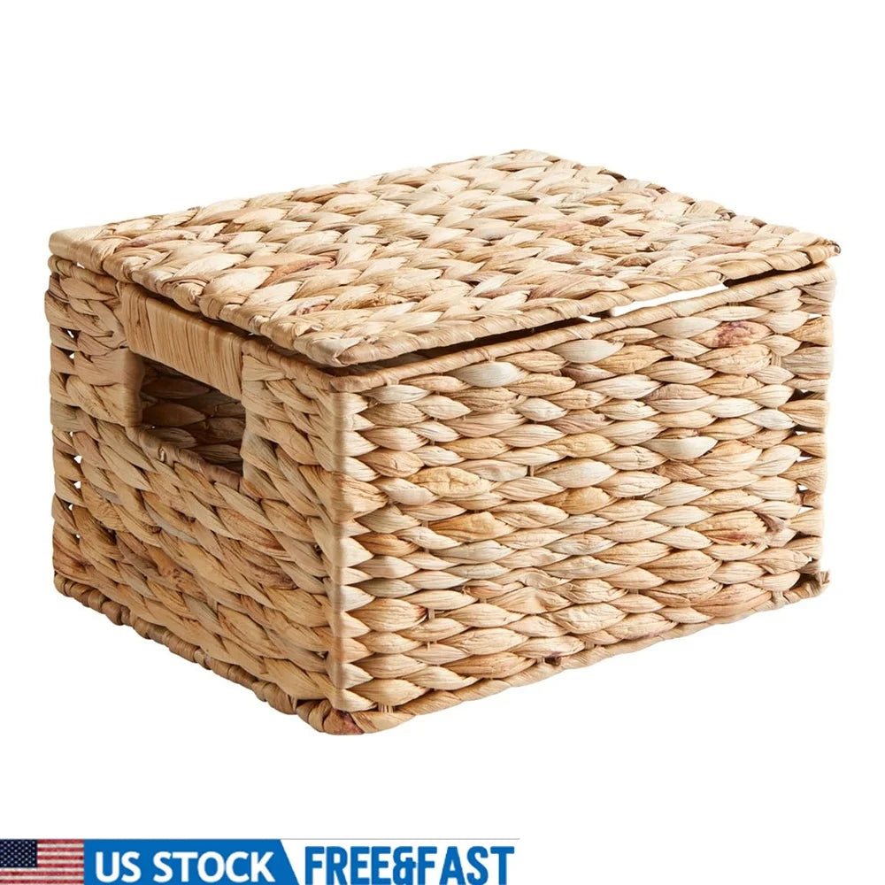 Natural Hyacinth Basket w/Lid for Bathroom, Pantry, or Nursery