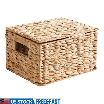 Natural Hyacinth Basket w/Lid for Bathroom, Pantry, or Nursery