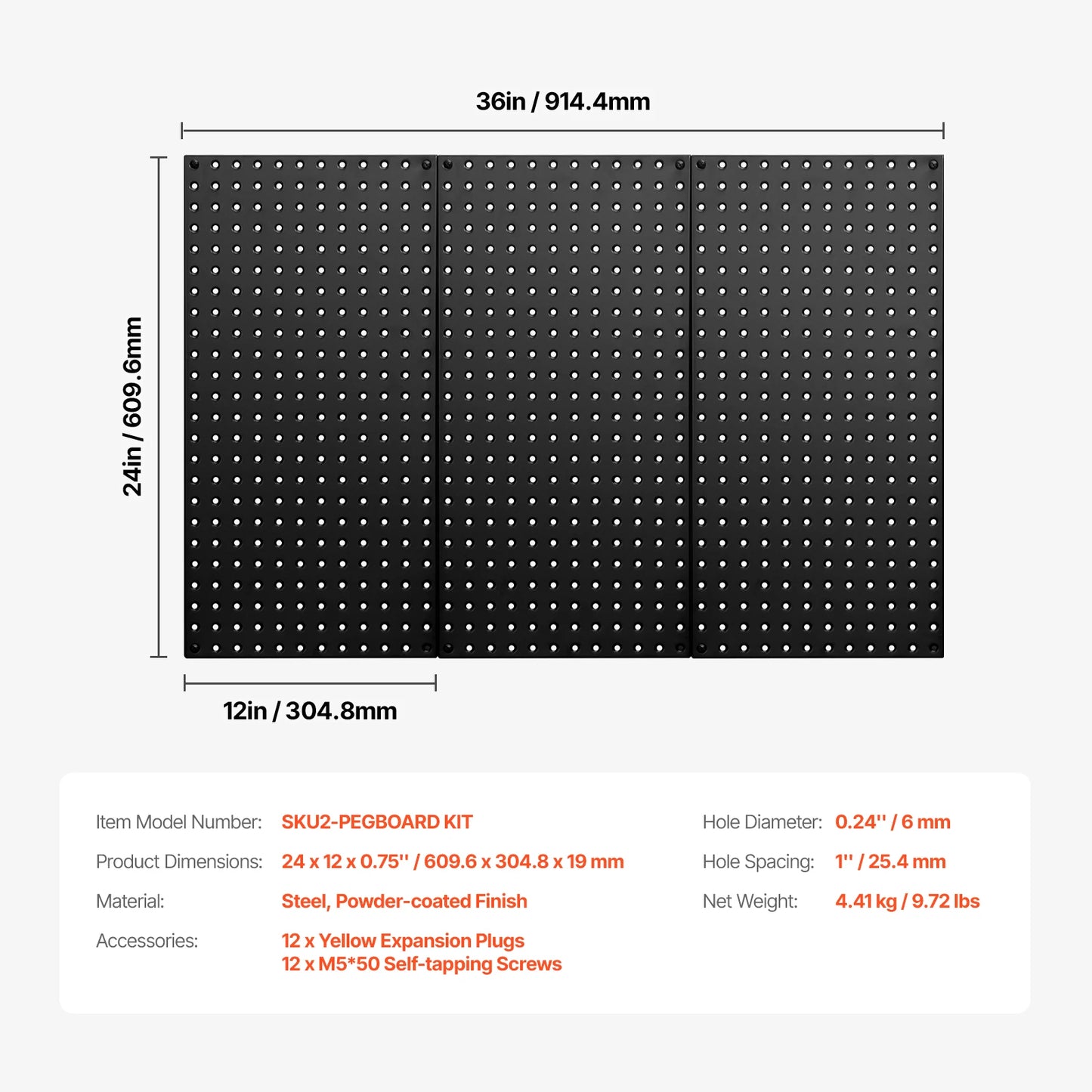 24"x12" 4pcs Metal Pegboard Panels