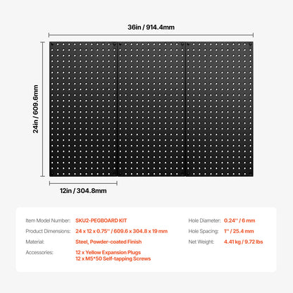 24"x12" 4pcs Metal Pegboard Panels