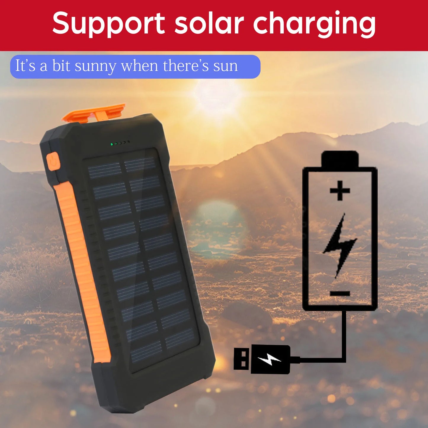 Solar Power Portable Outdoor Fast Charging Battery /Flashlight for Iphone & Android